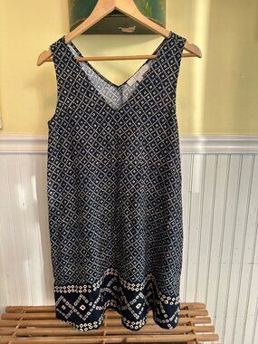 Loft Navy & White Diamond Print Sleeveless Dress Petite Small